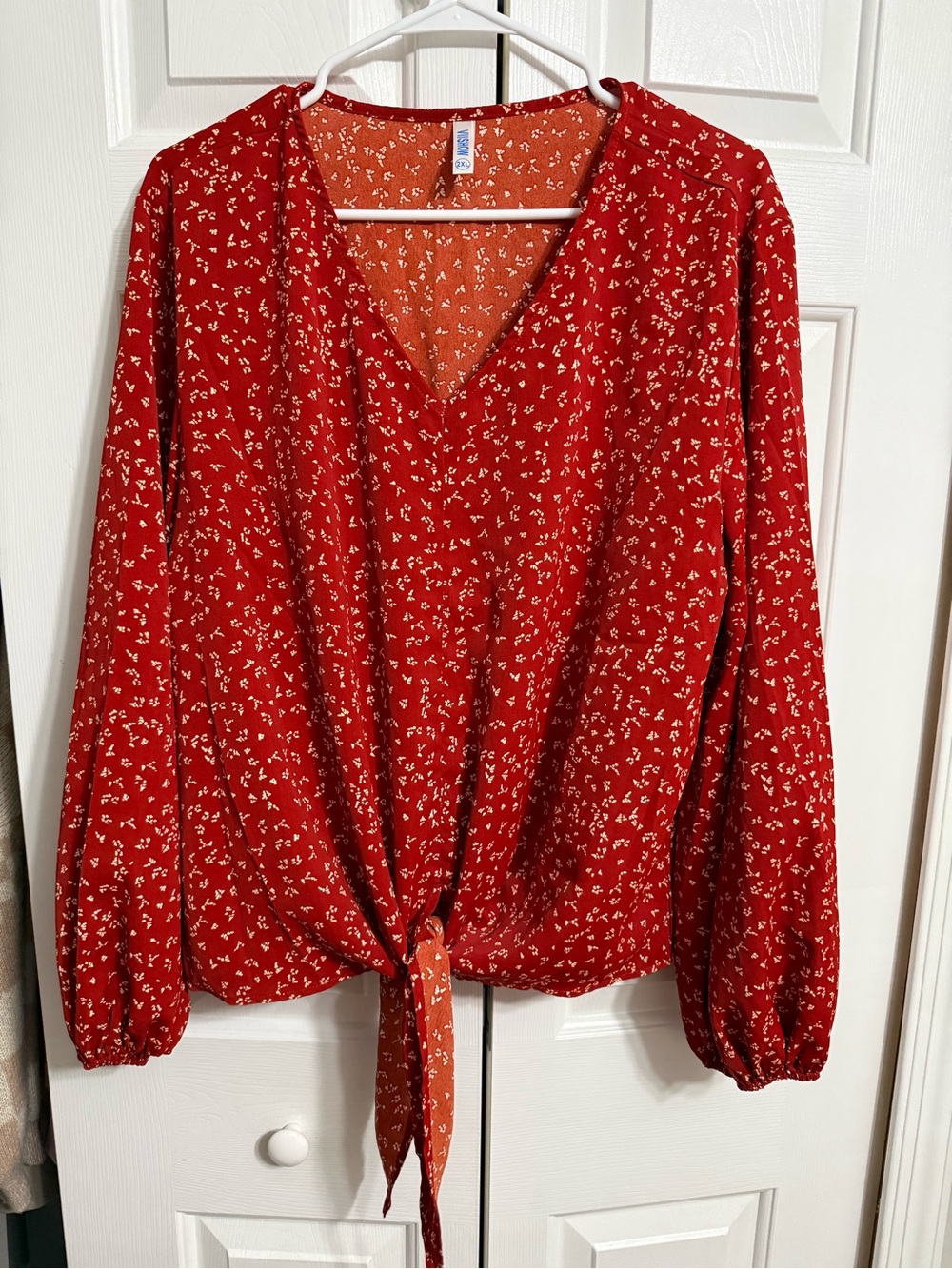 Red Floral Tie-Front Women's Blouse
